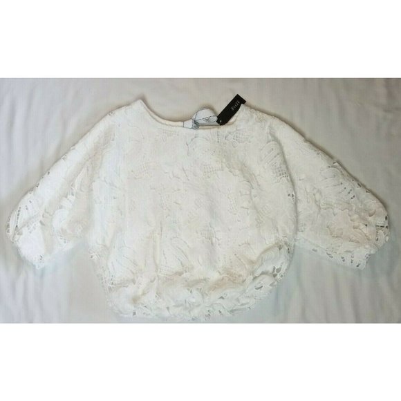 Style Tops - Style Sz. S White Crochet Over Lay Dolman Sleeve Elastic Bottom Shirt NWT